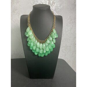 Green Chunky Statement Necklace With Gold Chain & Teardrop Beads